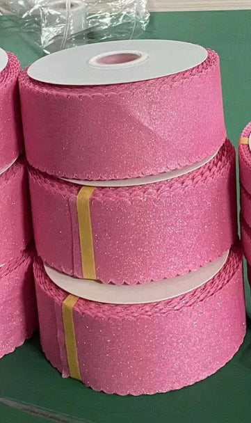 Geranium Pink Satin GLITTER Scallop Wavy Edge - 2.5"