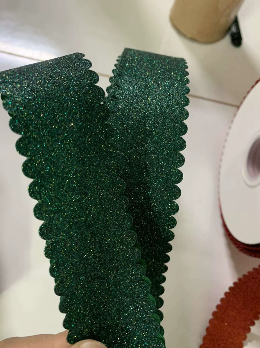 Forest Green GLITTER Scallop Wavy Edge - 1.5"