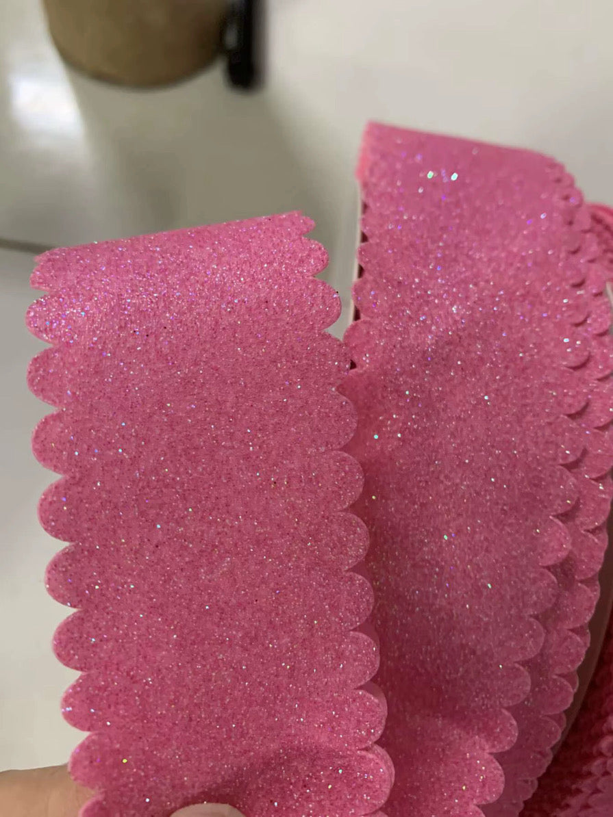 Geranium Pink Satin GLITTER Scallop Wavy Edge - 2.5"